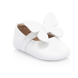 NIB Elephantito Baby Girl White Leather Butterfly Ballerina Slippers, Size US 1